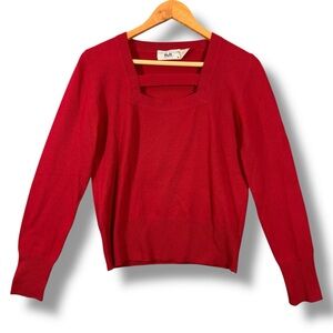 Vintage Sonia Rykiel Knits Square Cutout Neckline Red Wool Blend Sweater